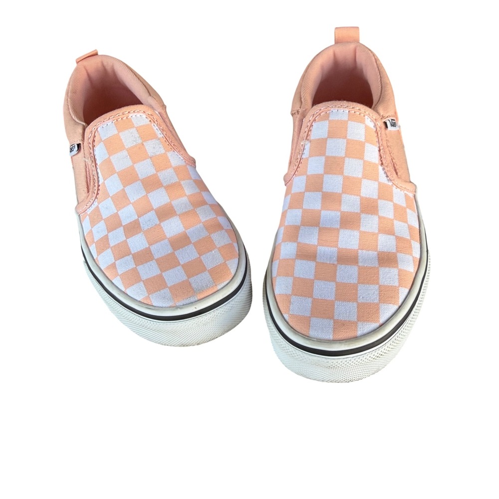 Vans Asher Kids Slip-On‎ Peach White Checkerboard Canvas Skate Shoes size 13